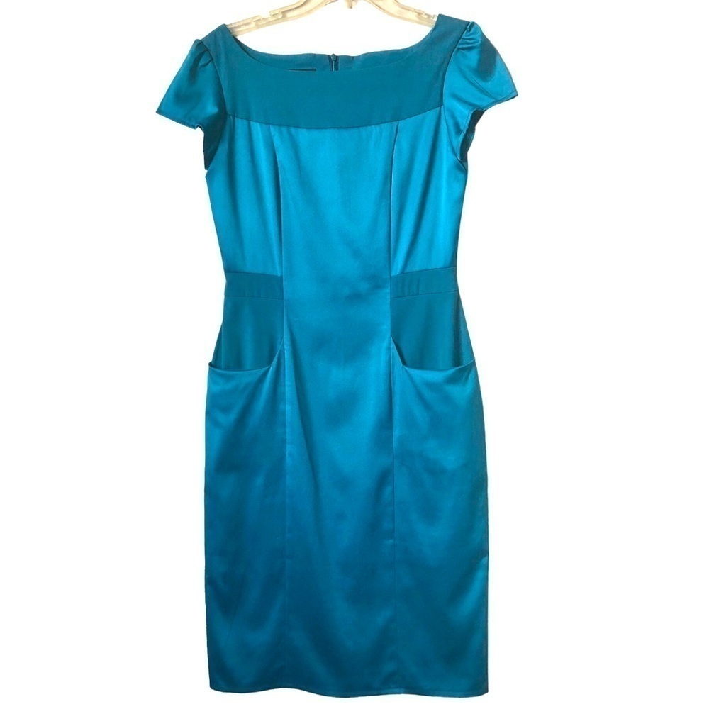 Black Daffodil Toronto Designer Teal Sheath Dress Pockets Contrast S 90s
